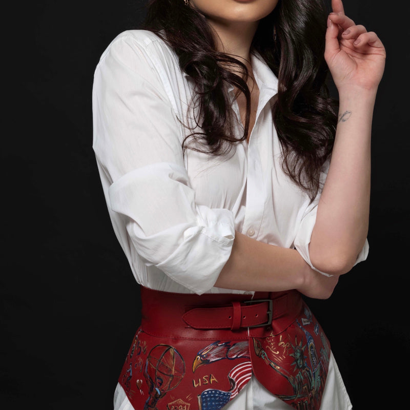 Ceinture artistique peplum en cuir – Pièce unique signée par une peintre parisienne