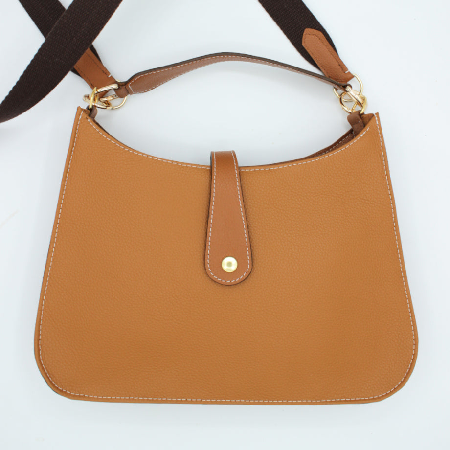 Sac en cuir grainé camel fait main – Fabrication artisanale française