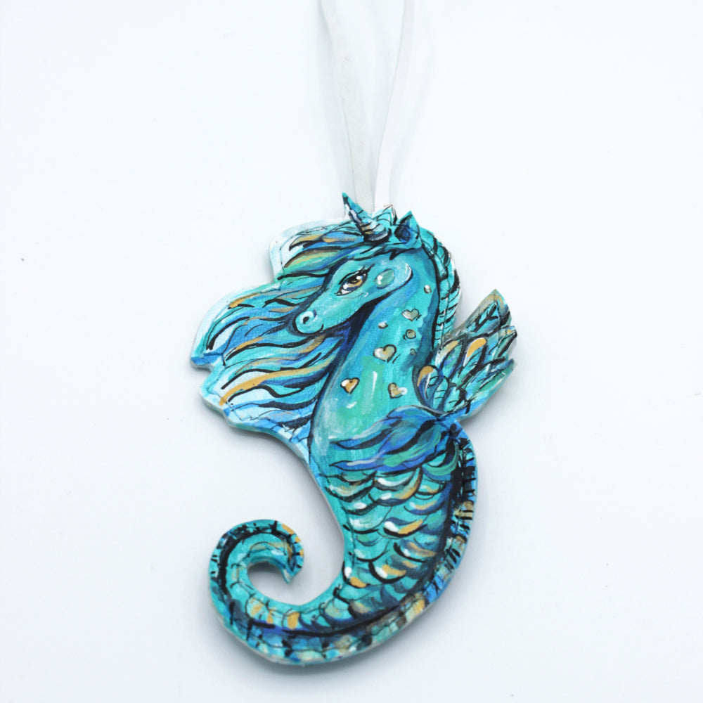 Cheval de Mer en Cuir – Peint à la Main par une Artiste,bijou de sac